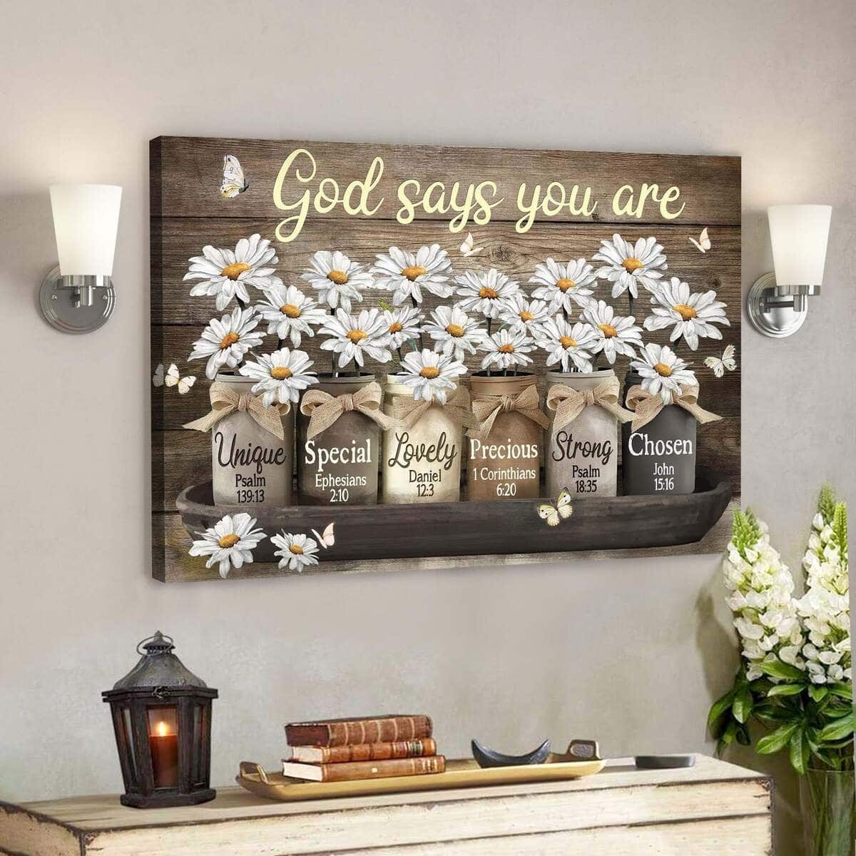 Daisy Jar God Says You Are Bible Verse Scripture Canvas Wall Art Daisy Jar God Says You Are Bible Verse Scripture Canvas Wall Art