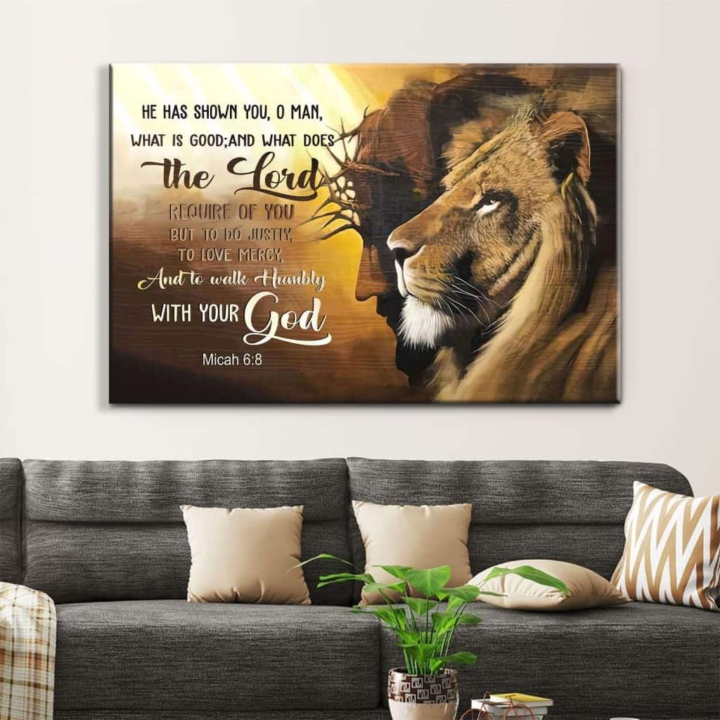 Jesus Lion Of Judah Walk Humbly With Your God Micah 68 Bible Verse Religious Canvas Wall Art Jesus Lion Of Judah Walk Humbly With Your God Micah 68 Bible Verse Religious Canvas Wall Art