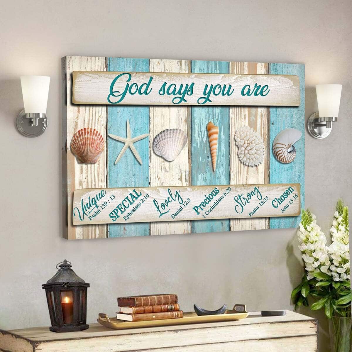 Bible Verse Seashell God Says You Are Scripture Canvas Wall Art Bible Verse Seashell God Says You Are Scripture Canvas Wall Art