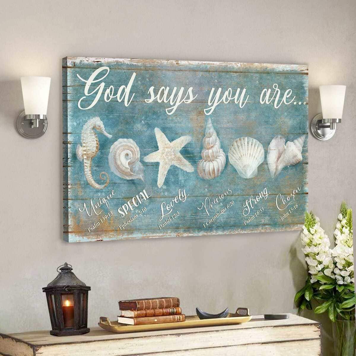 Awesome Seashells God Says You Are Bible Verse Scripture Canvas Wall Art Awesome Seashells God Says You Are Bible Verse Scripture Canvas Wall Art