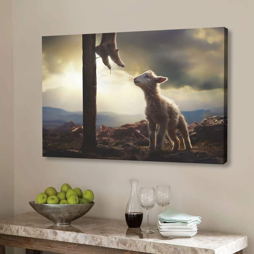Lamb Looking Up At Feet Of Jesus Canvas Wall Art Lamb Looking Up At Feet Of Jesus Canvas Wall Art