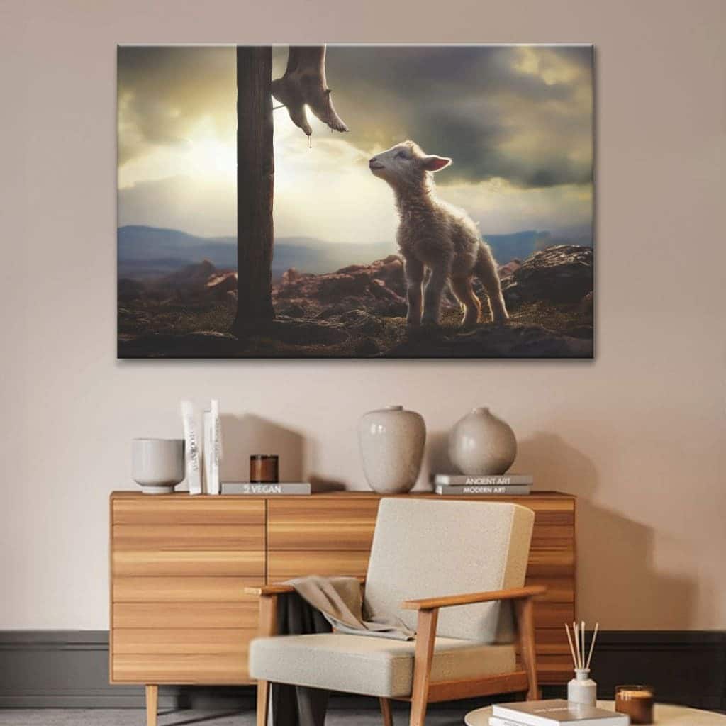 Lamb Looking Up At Feet Of Jesus Canvas Wall Art Lamb Looking Up At Feet Of Jesus Canvas Wall Art