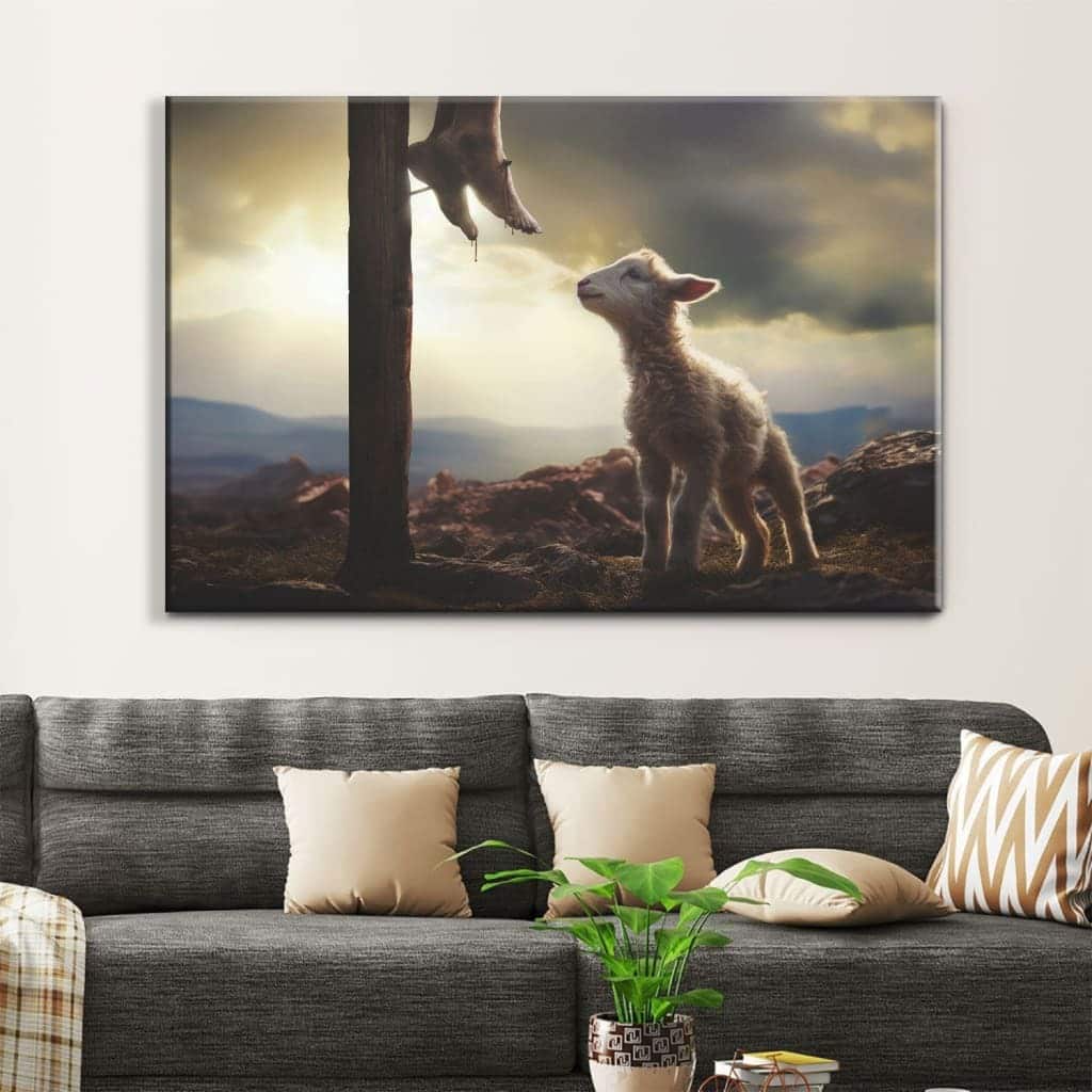 Lamb Looking Up At Feet Of Jesus Canvas Wall Art Lamb Looking Up At Feet Of Jesus Canvas Wall Art