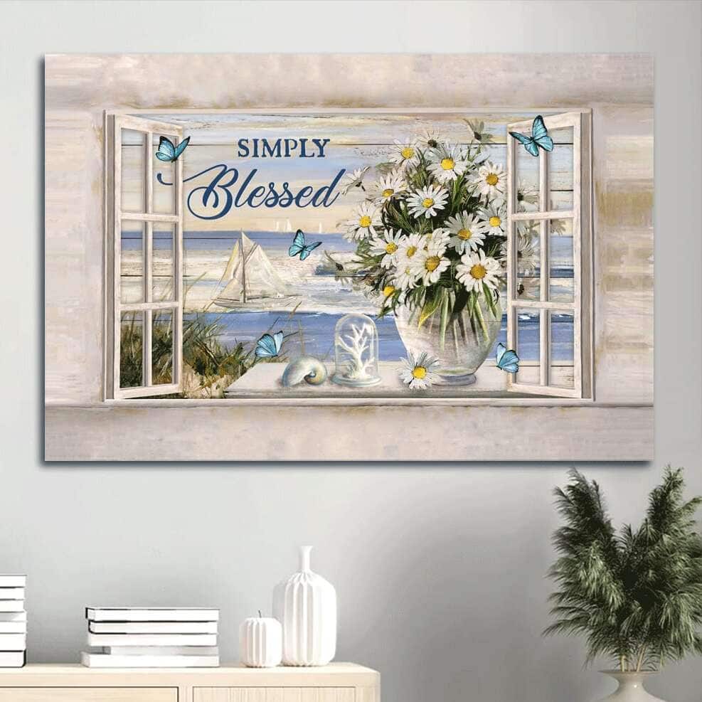 Beautiful Beach Daisy Vase Summer Simply Blessed Canvas Wall Art Beautiful Beach Daisy Vase Summer Simply Blessed Canvas Wall Art