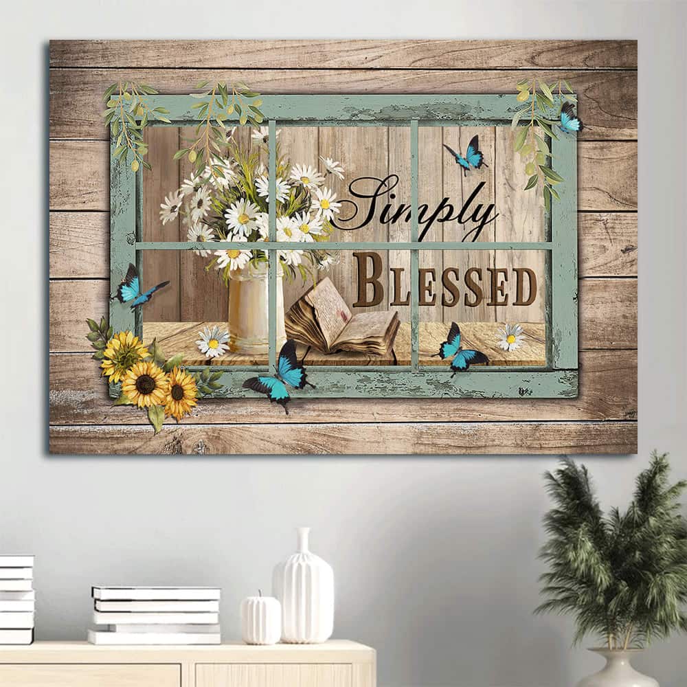 Bible Book Daisy Flowers Sunflower Simply Blessed Canvas Wall Art Bible Book Daisy Flowers Sunflower Simply Blessed Canvas Wall Art