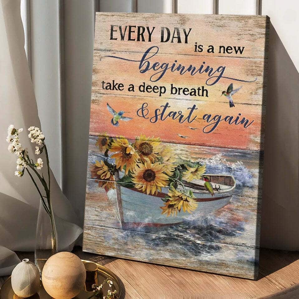 Boat And Sunflower Every Day Is A New Beginning Canvas Print Boat And Sunflower Every Day Is A New Beginning Canvas Print
