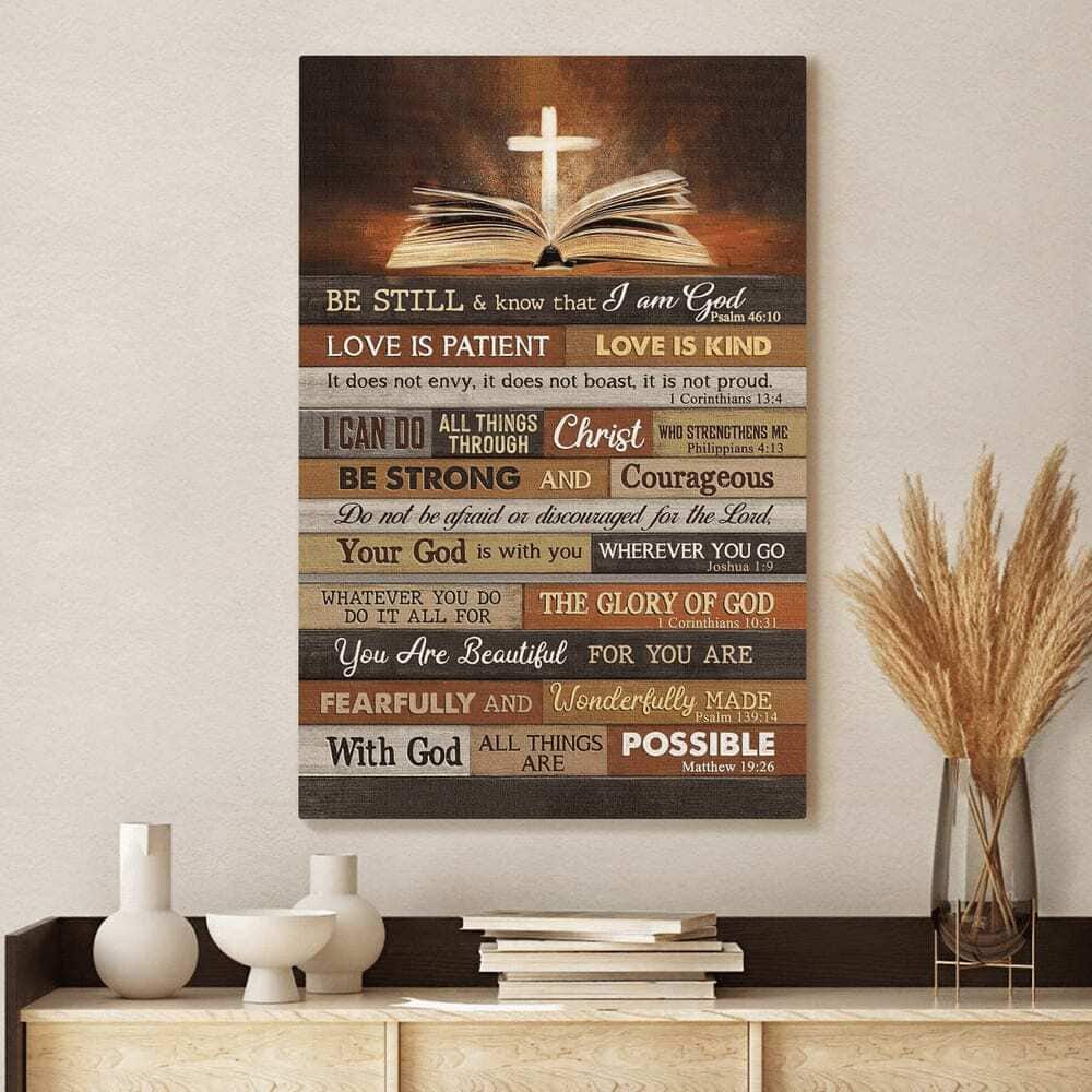 Christian Jesus Bible With Cross Be Still And Know That I Am God Canvas Print Christian Jesus Bible With Cross Be Still And Know That I Am God Canvas Print