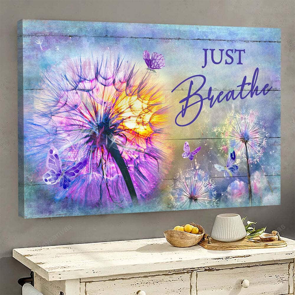 Christian Canvas Wall Art Dandelion Purple Butterfly Just Breathe Christian Canvas Wall Art Dandelion Purple Butterfly Just Breathe