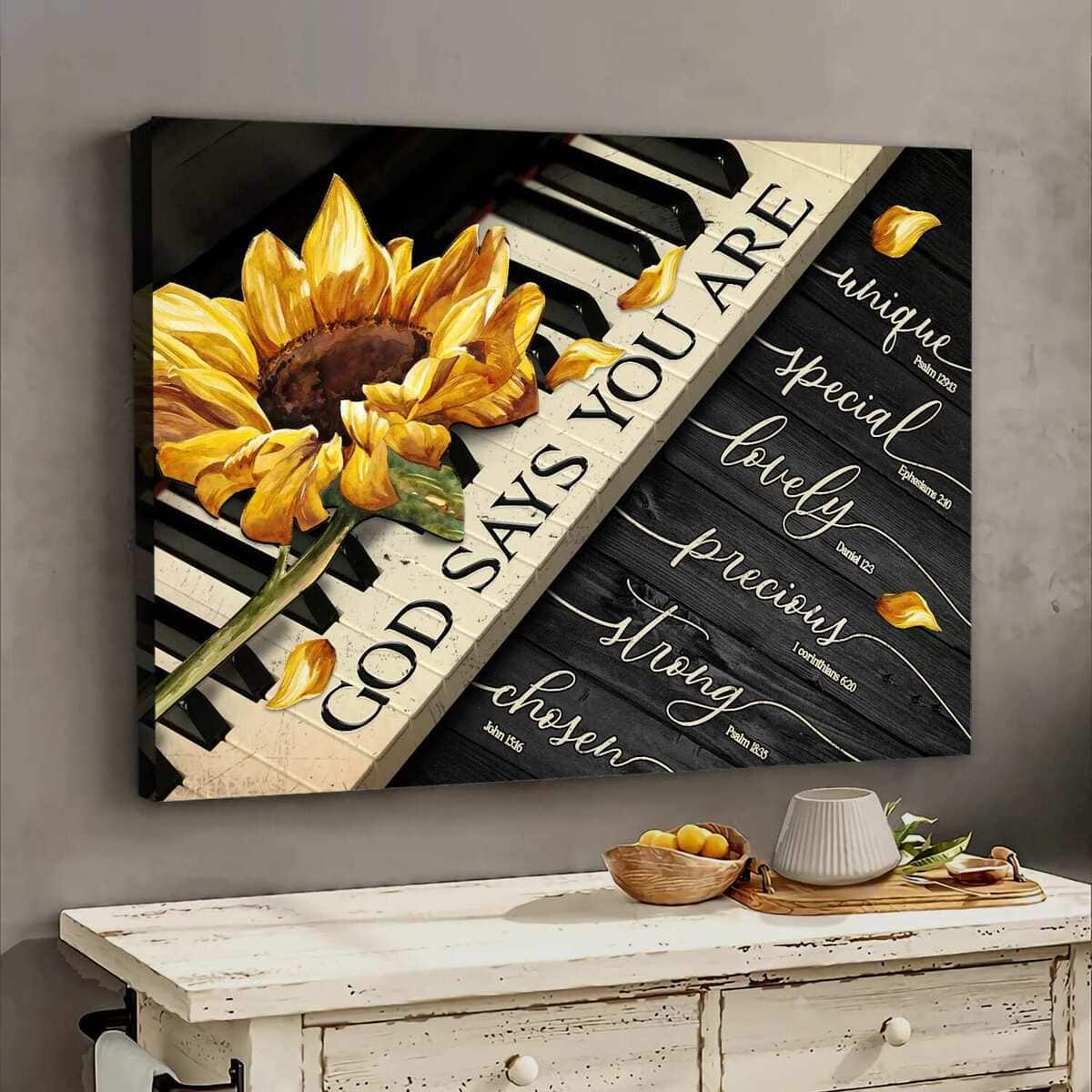 Sunflower On Piano God Says You Are Canvas Wall Art