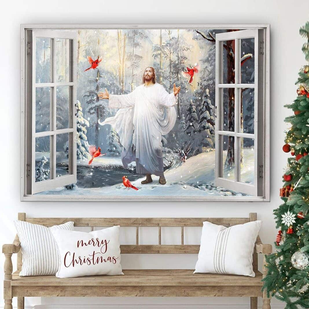 Cardinal Walking With Jesus Into The Winter Forest Canvas Wall Art Cardinal Walking With Jesus Into The Winter Forest Canvas Wall Art
