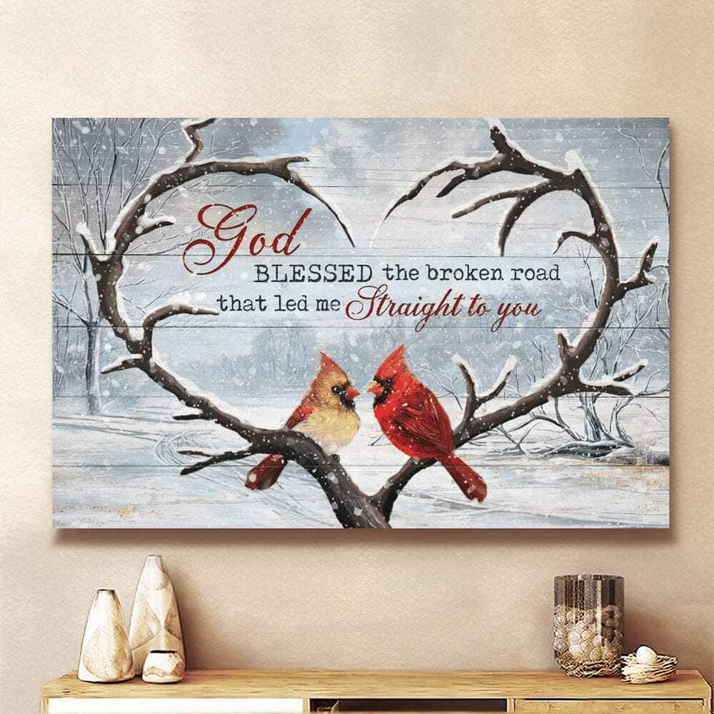 Cardinal Winter Landscape God Blessed The Broken Road Canvas Wall Art Cardinal Winter Landscape God Blessed The Broken Road Canvas Wall Art
