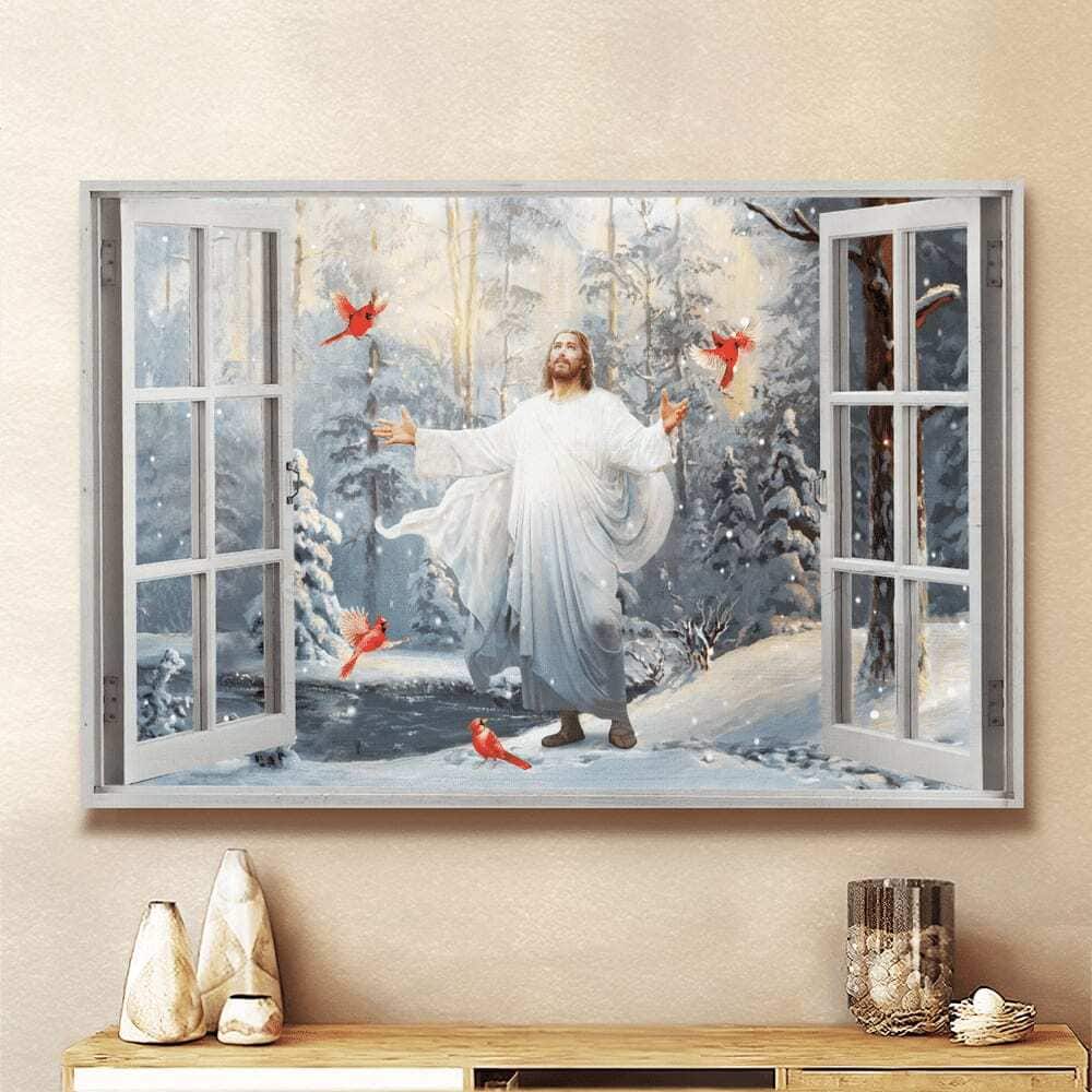 Cardinal Walking With Jesus Into The Winter Forest Canvas Wall Art Cardinal Walking With Jesus Into The Winter Forest Canvas Wall Art