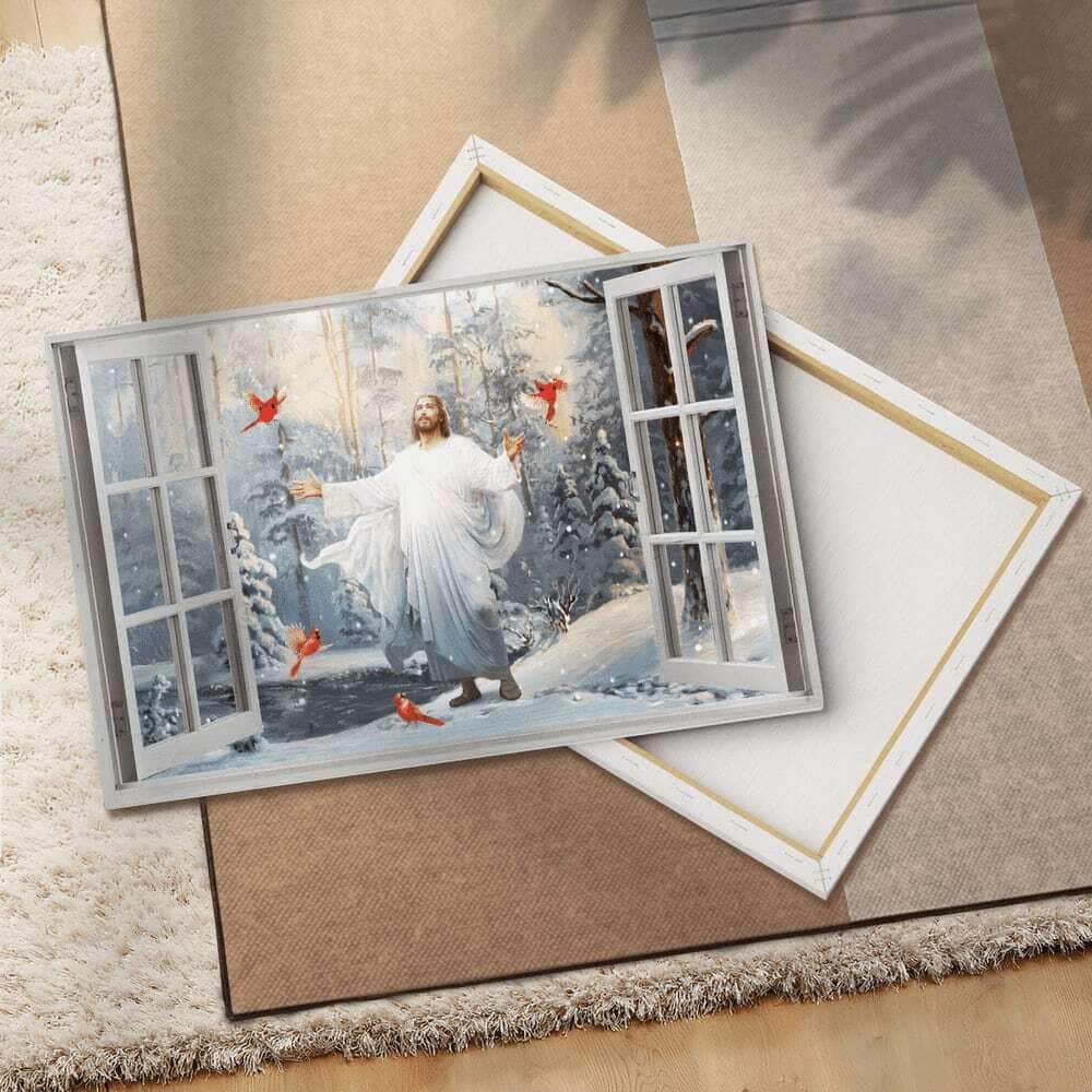Cardinal Walking With Jesus Into The Winter Forest Canvas Wall Art Cardinal Walking With Jesus Into The Winter Forest Canvas Wall Art