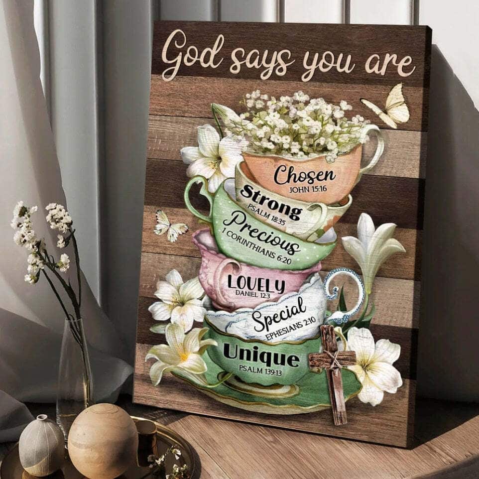 Christian God Says You Are Canvas Wall Art Tea Cup Lily Flower Christian God Says You Are Canvas Wall Art Tea Cup Lily Flower