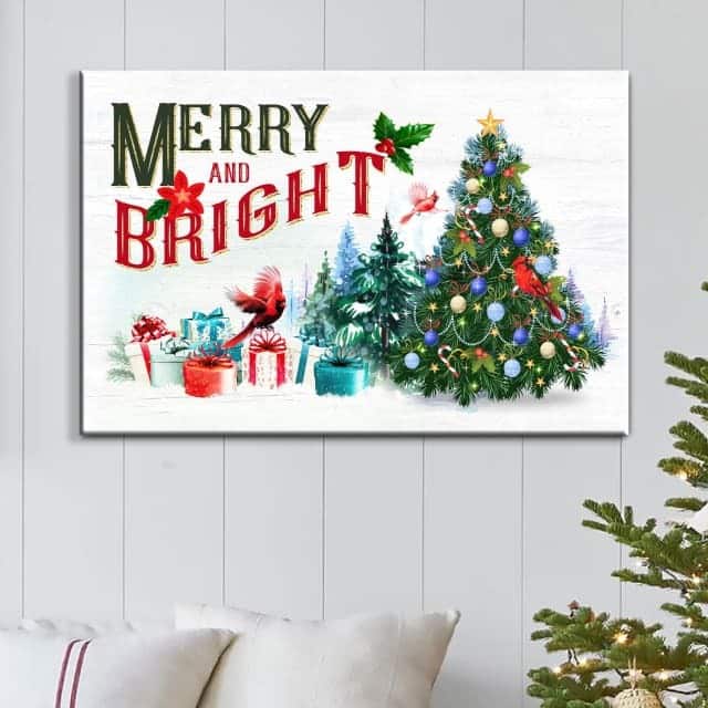 Christmas Tree Merry And Bright Christian Religious Canvas Wall Art Christmas Tree Merry And Bright Christian Religious Canvas Wall Art