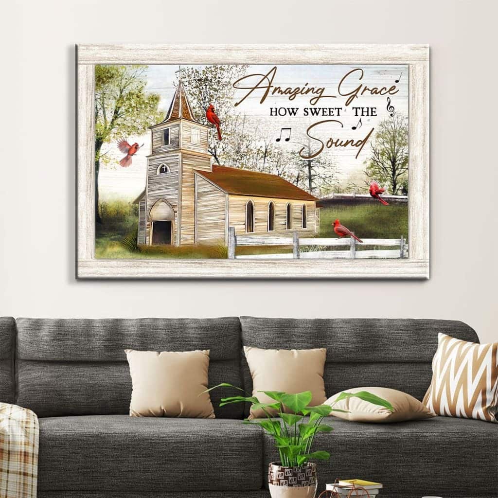 Christian Canvas Wall Art Cardinal Bird Church Amazing Grace How Sweet The Sound Christian Canvas Wall Art Cardinal Bird Church Amazing Grace How Sweet The Sound
