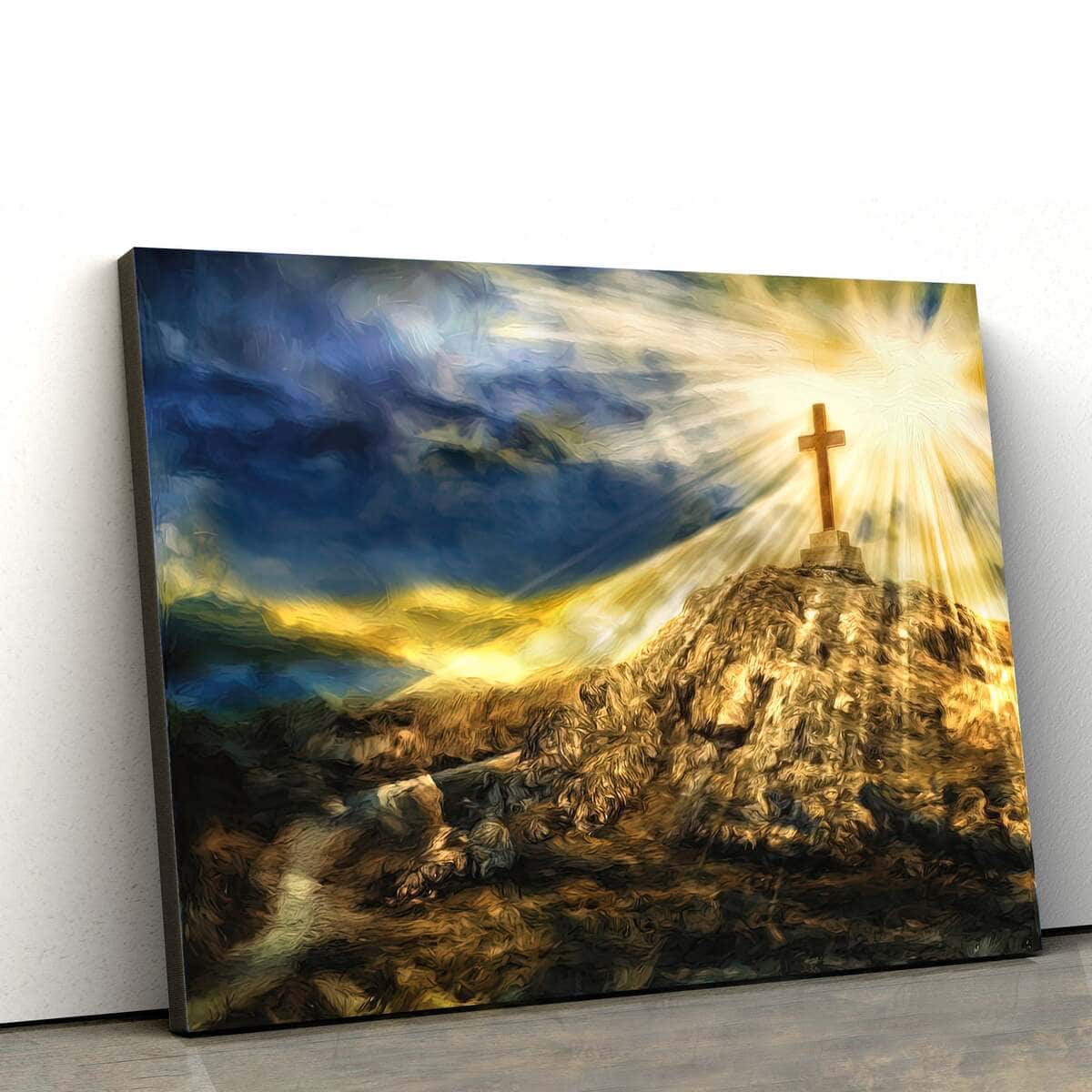 Christian Canvas Wall Art Golden Cross On The Hill Religious Christian Canvas Wall Art Golden Cross On The Hill Religious