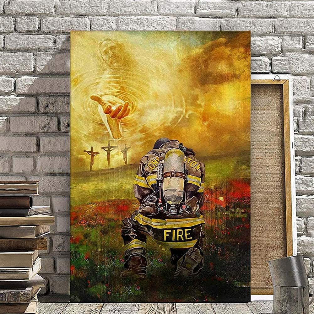 Christian Canvas Print Firefighter Jesus Take My Hand To The Beautiful World Christian Canvas Print Firefighter Jesus Take My Hand To The Beautiful World