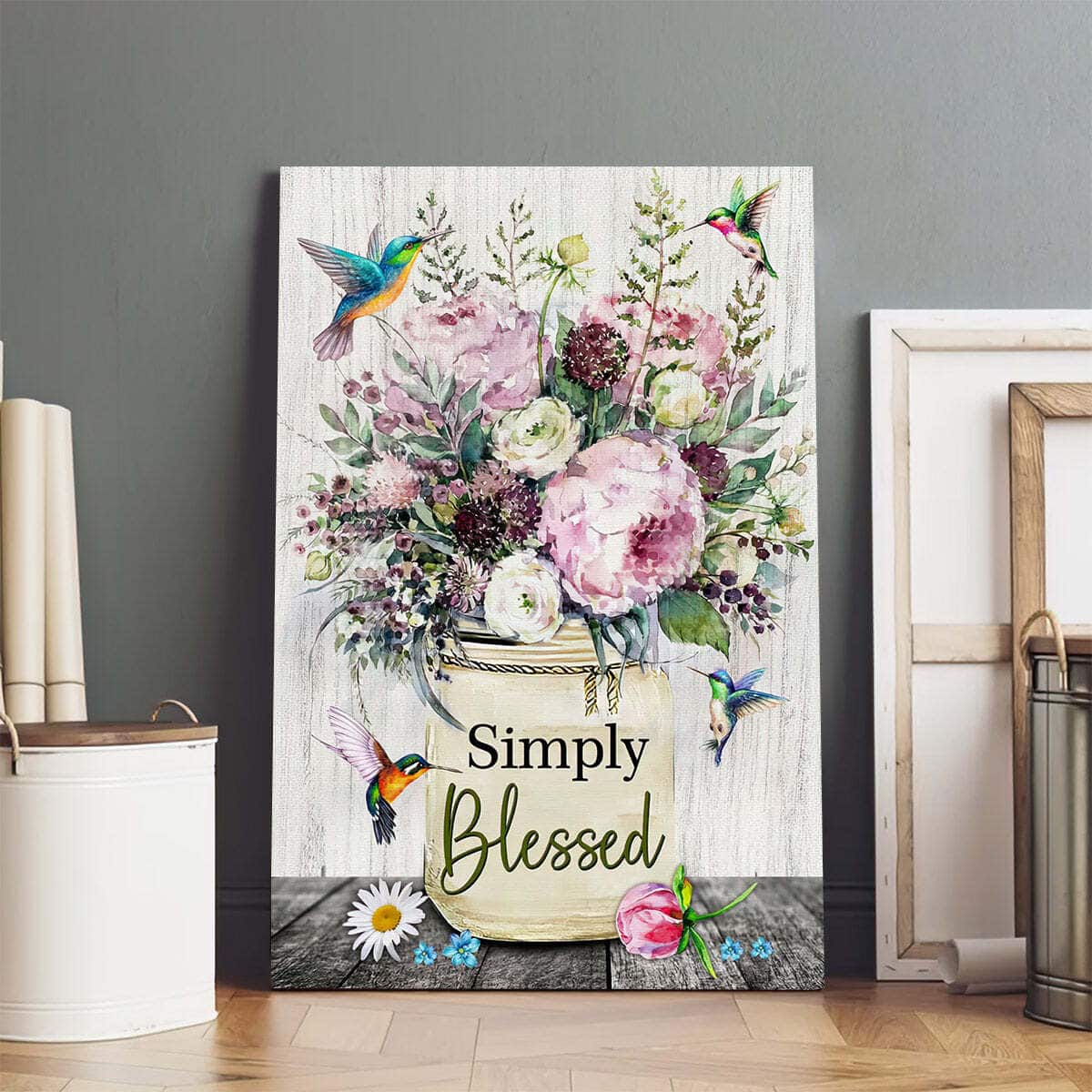 Christian Simply Blessed Canvas Print Hummingbird Flowers Christian Simply Blessed Canvas Print Hummingbird Flowers